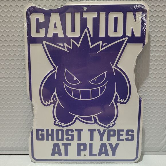 Pokemon Caution Gengar Metal Tin Sign Official Nintendo Wall Hanging Collectible - Picture 1 of 3